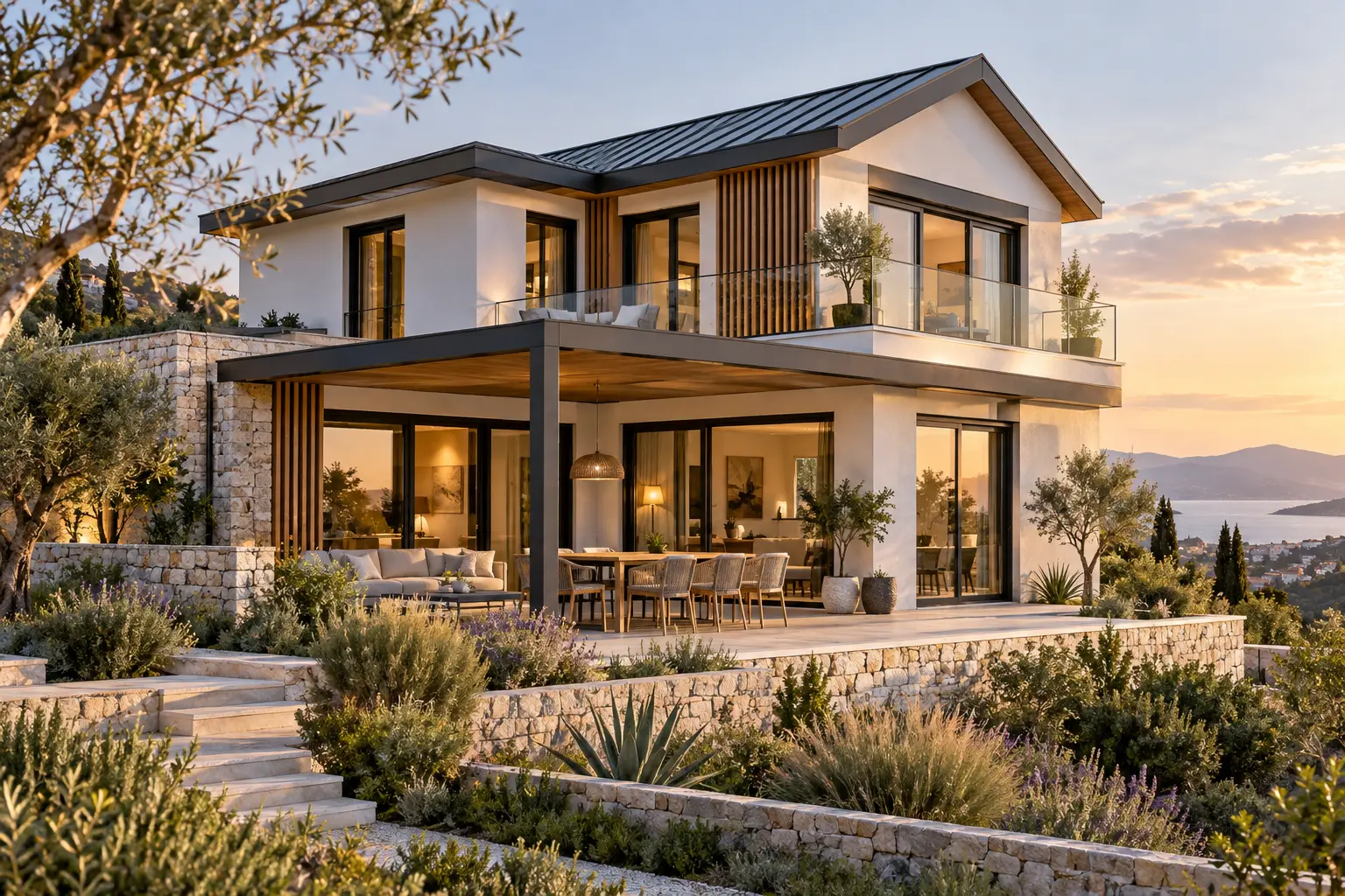 İki katlı modern çelik villa
